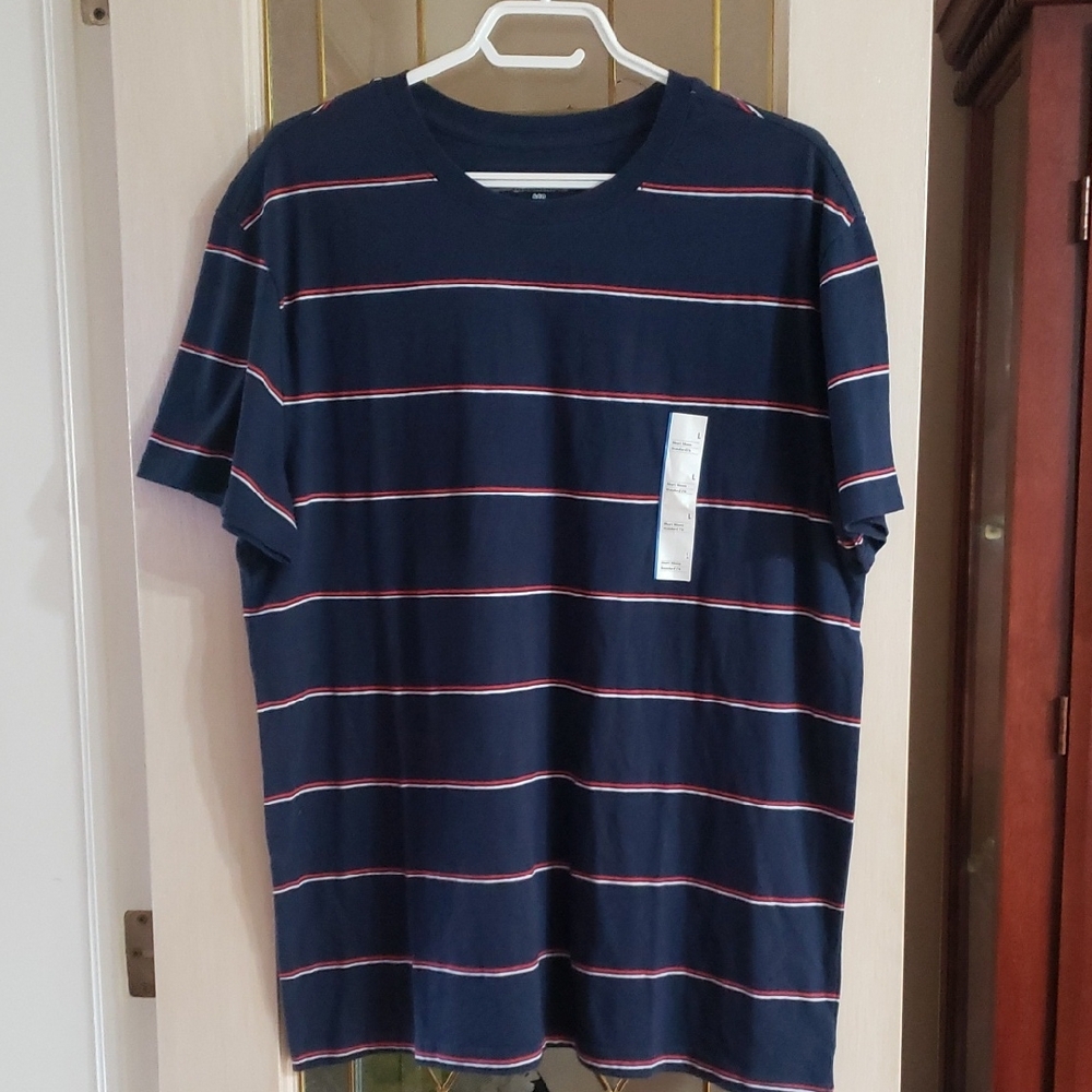 Goodfellow & Co. T-Shirt. Size L. Blue With Red And White Stripes